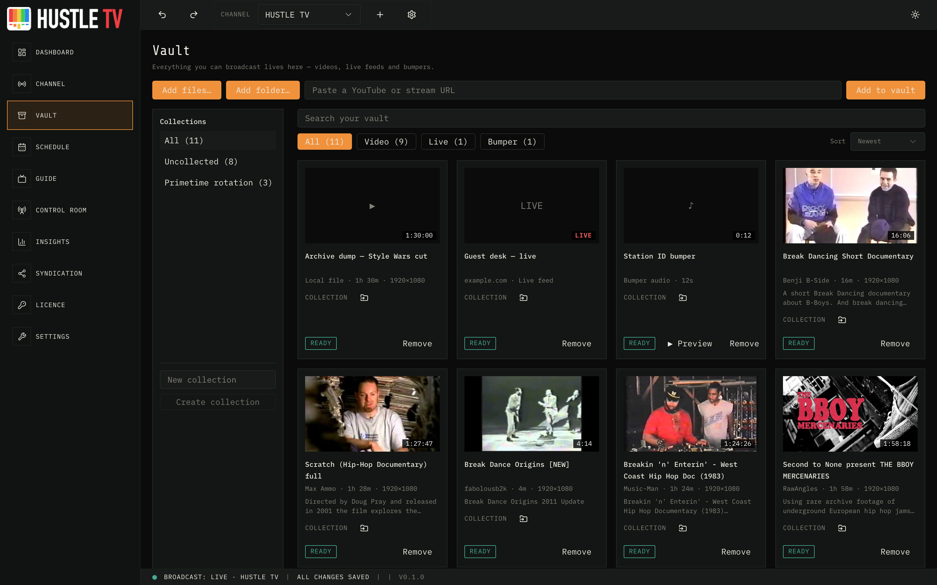 Hustle Studio vault filled with ready broadcast media